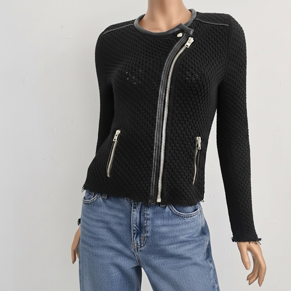 IRO Miali Moto Jacket Geniune Leather-Trim Size M